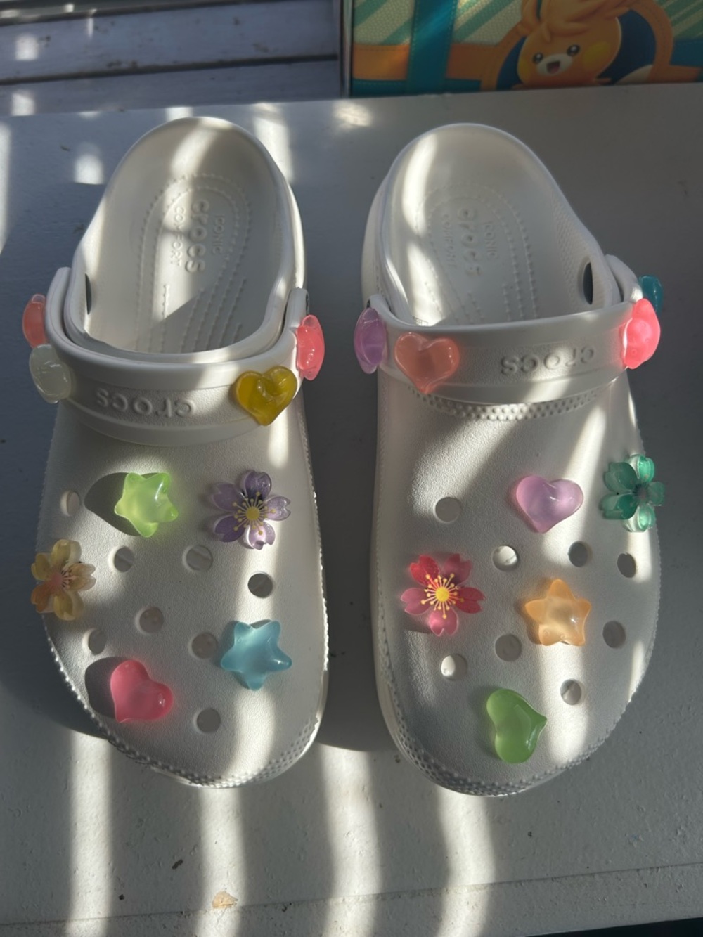 CROCS White' Platform Clogs with Pastel Heart & Flower Charms
